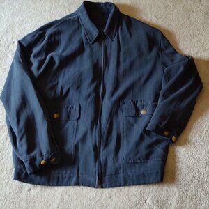 Poeta Moda Navy 100% Silk Lined Zippered Medium Weight Bomber Jacket M